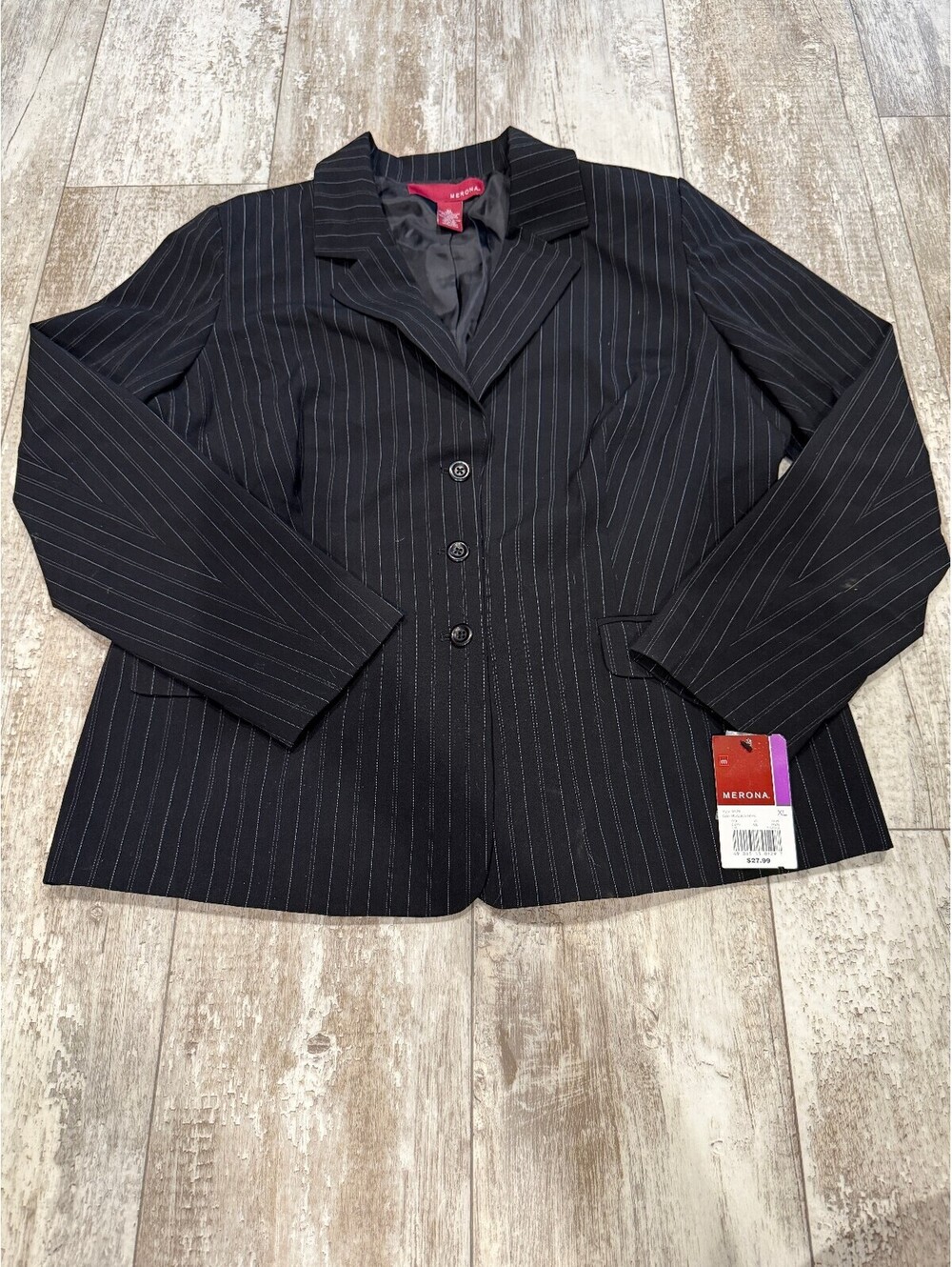 Merona Womens XL Black Pinstripe Blazer NWT Office Siren Y2K